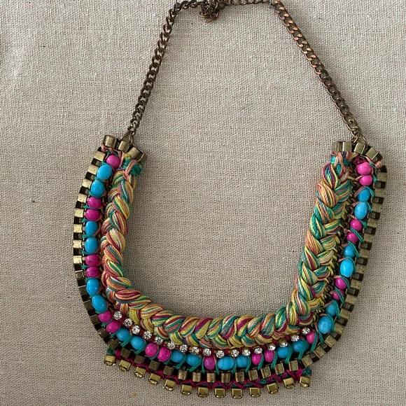 Colorful Boho Braided Rope Statement Necklace - Picture 3 of 6